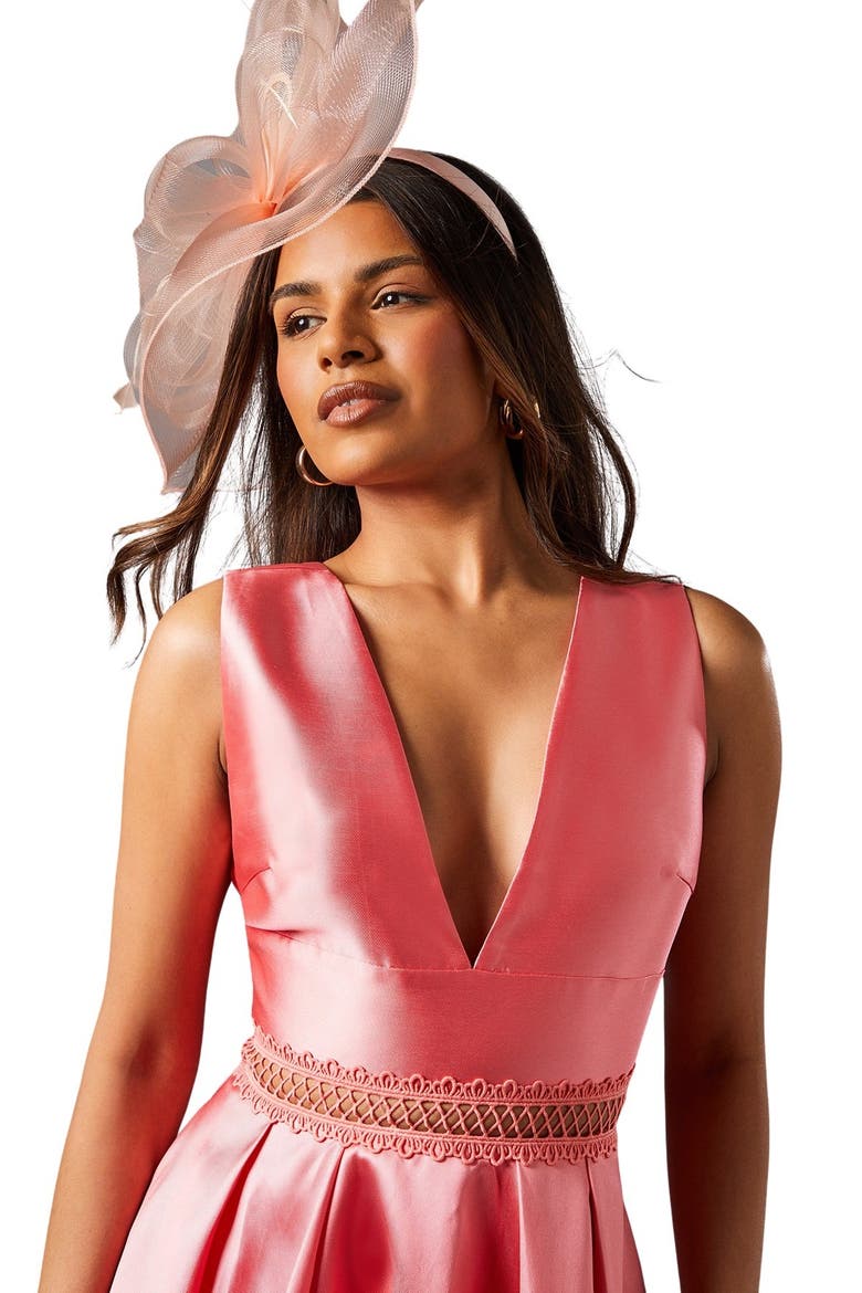 Petite Plunge Neck Twill Midi Dress, Alternate, color, Pink