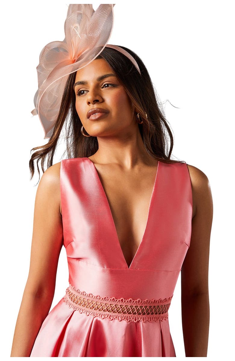 Coast Twill Midi Dress With Lace Trims, Alternate, color, Pink