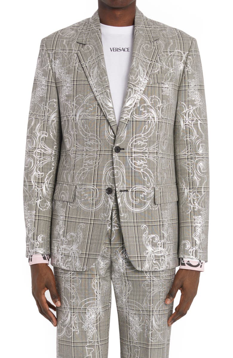 Versace Baroque Overlay Glen Plaid Wool Jacket | Nordstrom