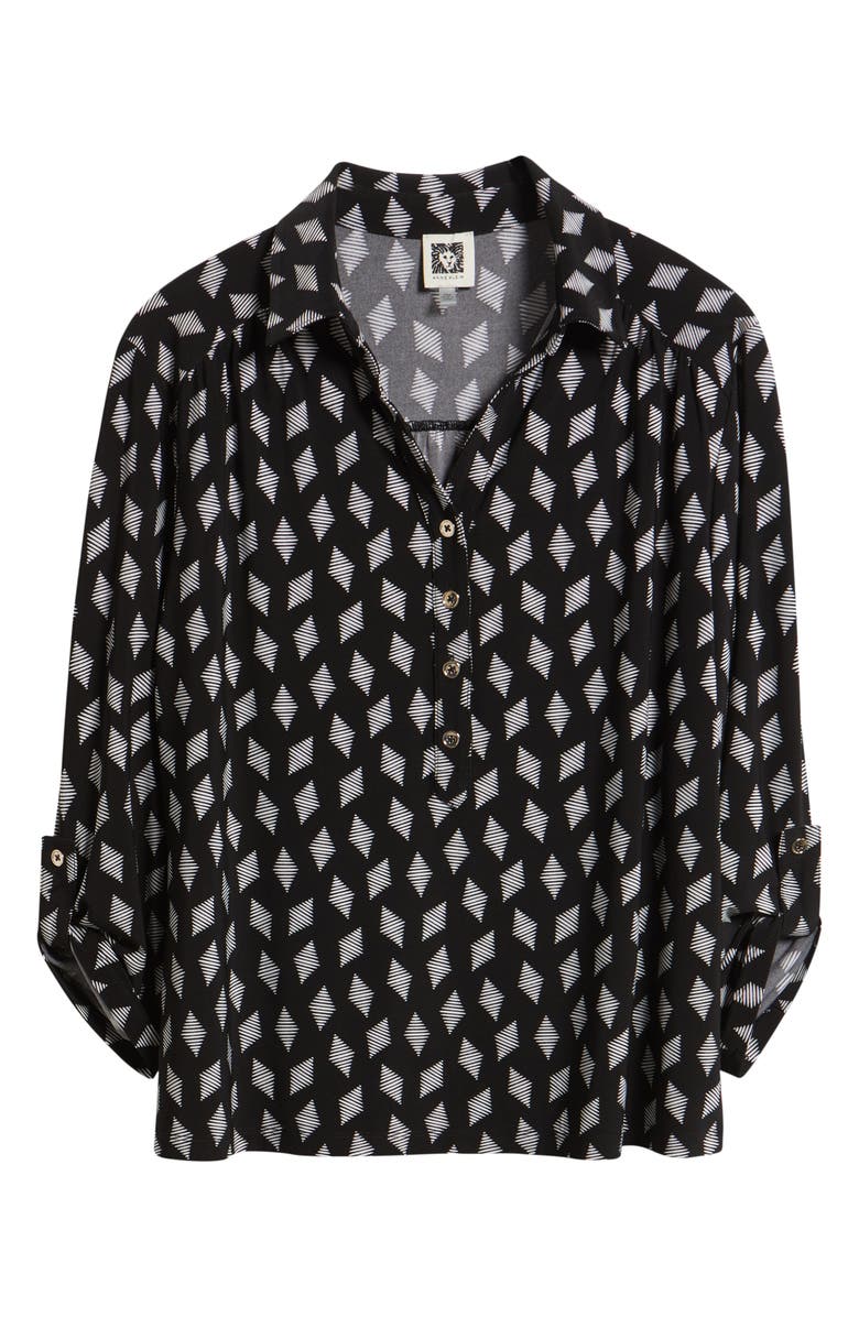 AK ANNE KLEIN Geometric Print Button-Up Shirt, Alternate, color, Anne Black/ White Dove