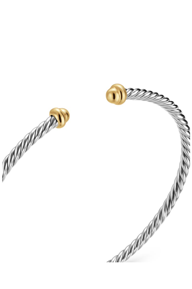 Micro Cable Flex Sterling Silver & Yellow Gold Open Bracelet, 2.6mm, Alternate, color, SILVER