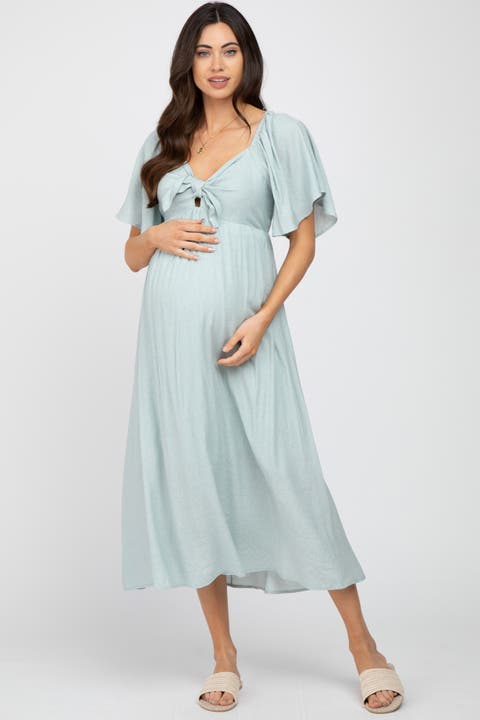 Front Tie Ruffle Sleeve Midi Dress