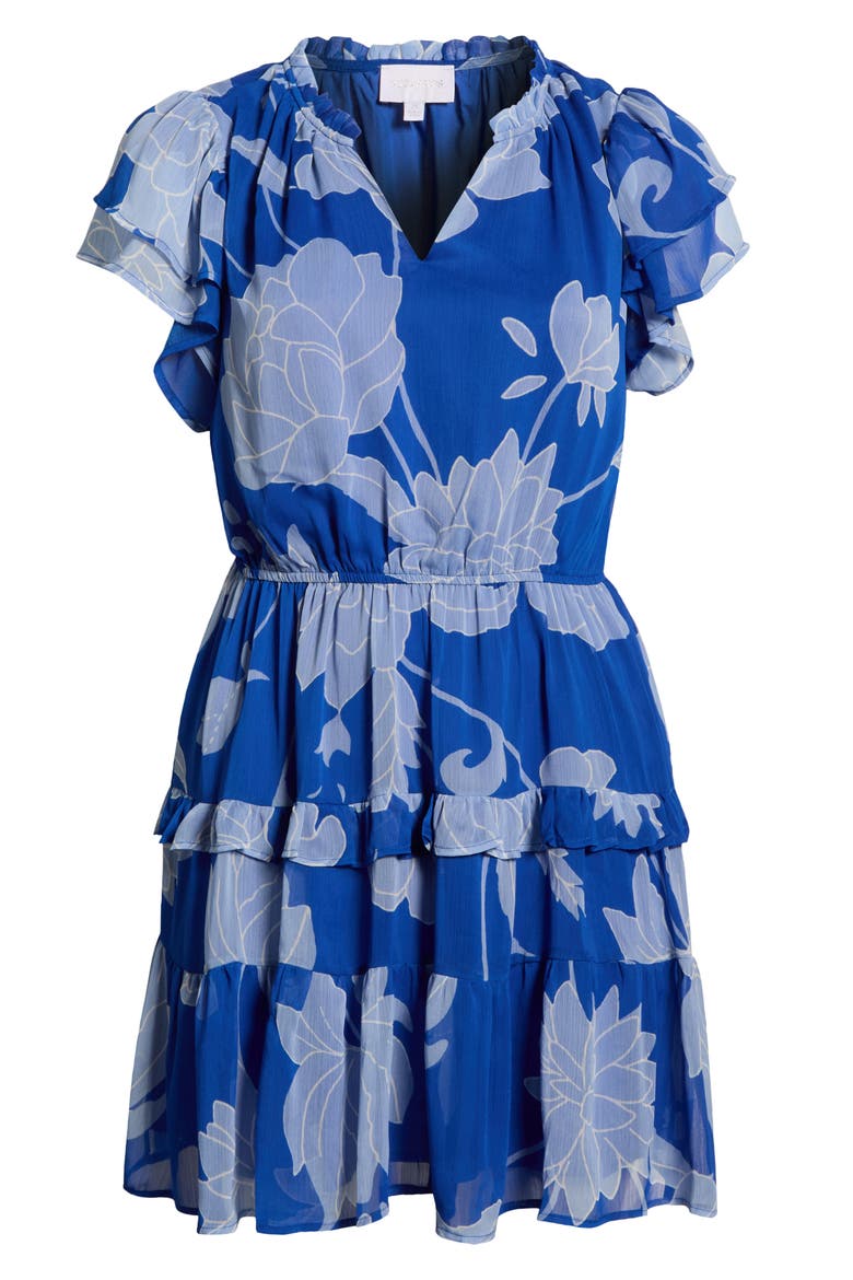 Seabloom Floral Fanny Ruffle Georgette Dress, Alternate, color, COBALT-BLUE