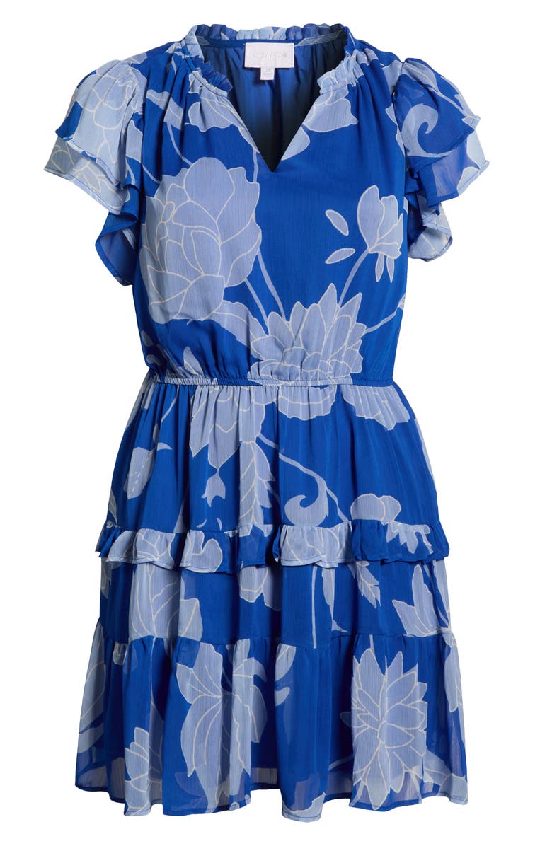 SUGARLIPS Seabloom Floral Fanny Ruffle Georgette Dress, Alternate, color, Cobalt-Blue