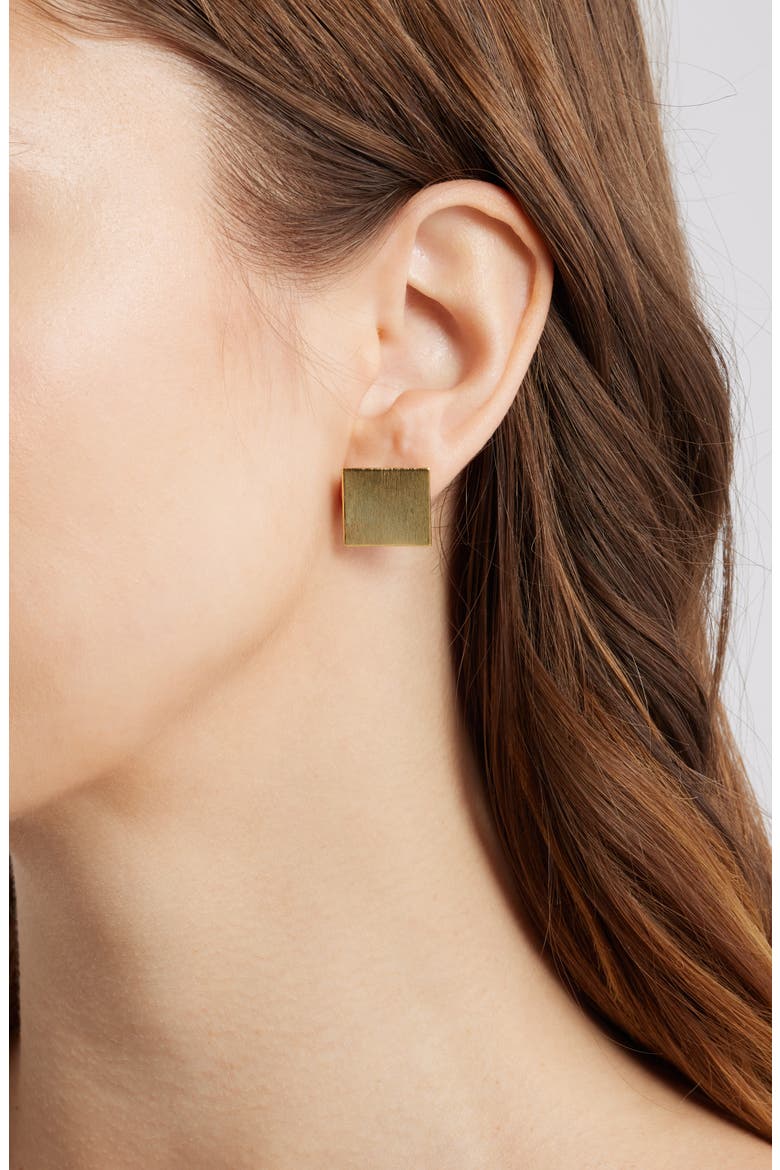Eliza Brushed Square Stud Earrings, Alternate, color, GOLD