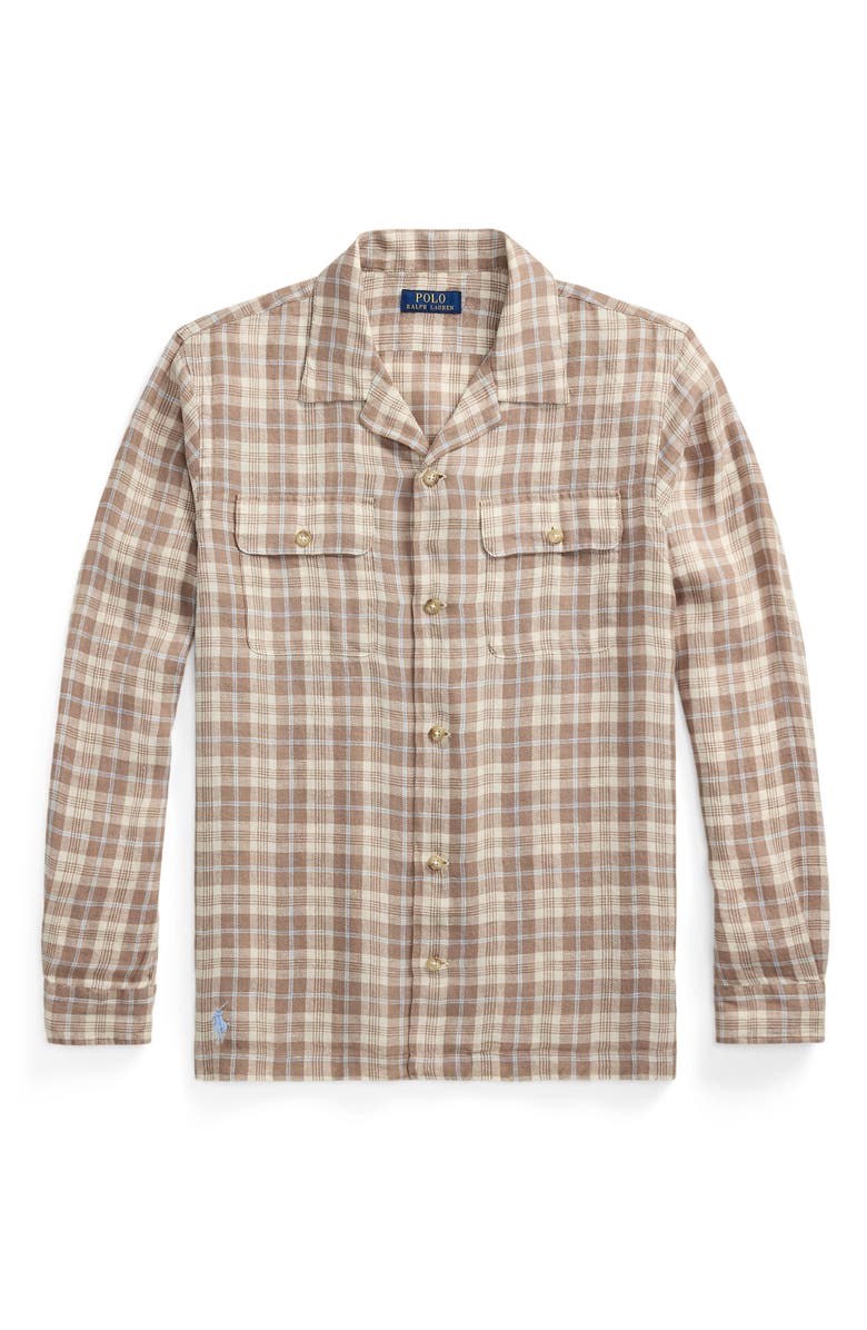 Polo Ralph Lauren Plaid Linen Classic Fit Long Sleeve Camp Shirt, Alternate, color, 