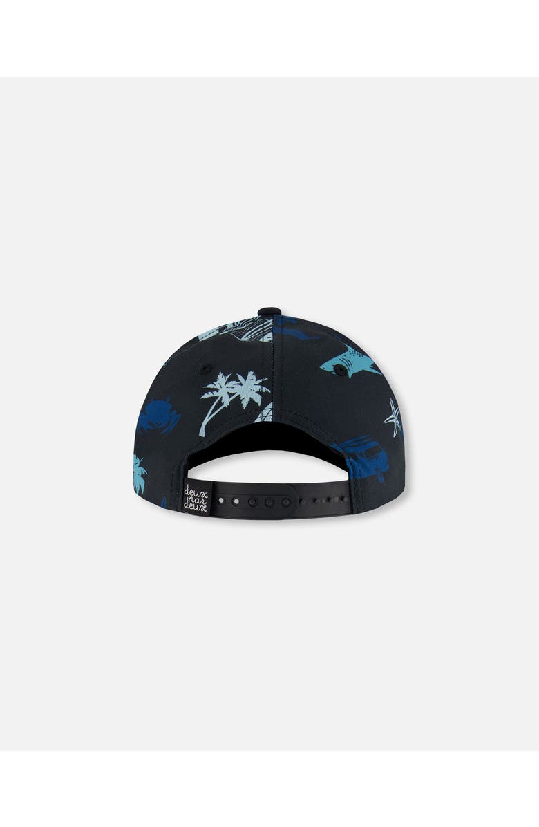 Deux par Deux Baby Boy's Printed Cap Light Blue Beach On Black, Alternate, color, 