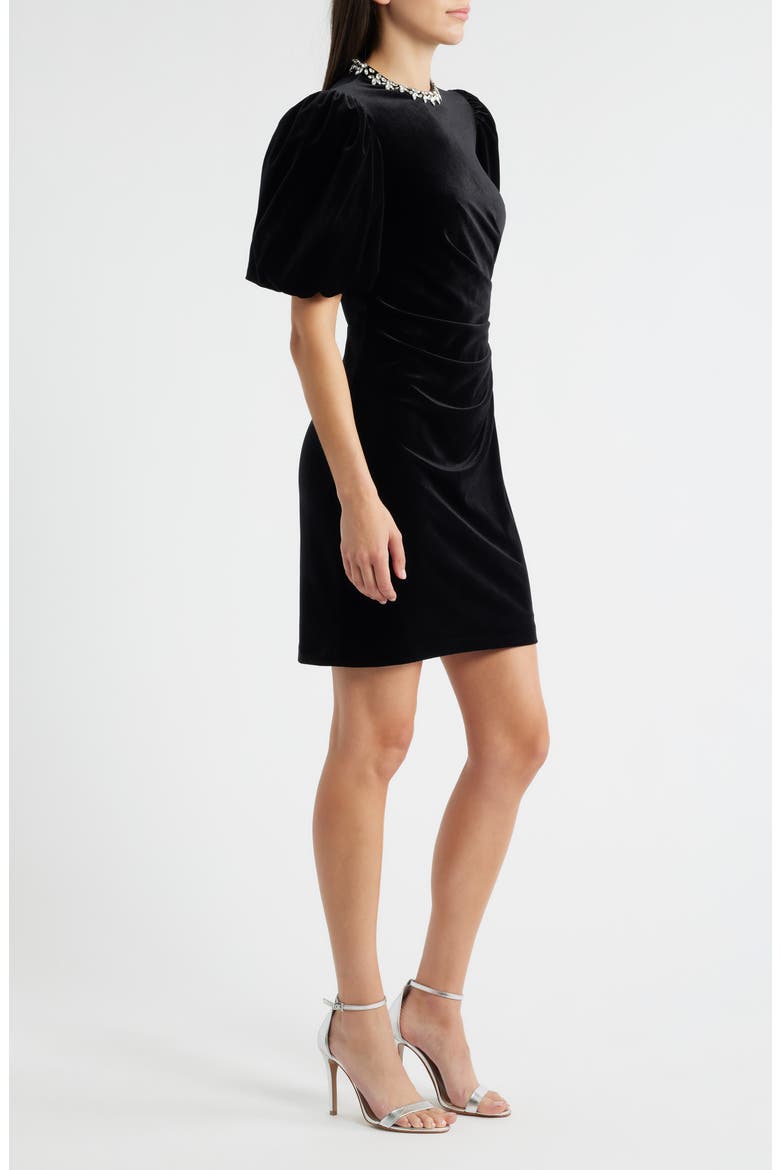 Jeweled Neck Velvet Dress, Alternate, color, BLACK