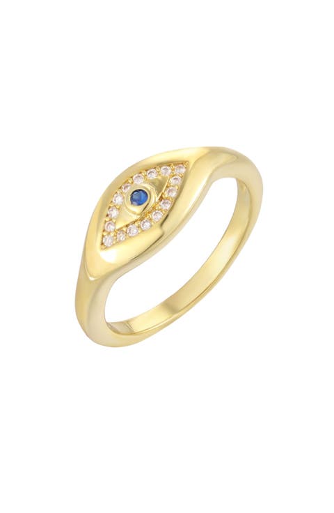 14k Gold Plated Cubic Zirconia Evil Eye Ring