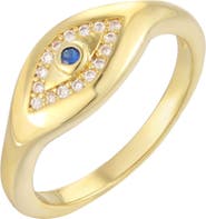 Adornia 14k Gold Plated Cubic Zirconia Evil Eye Ring