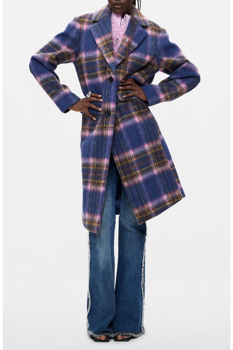 Plaid Overcoat, Main, color, NAVY BLUE