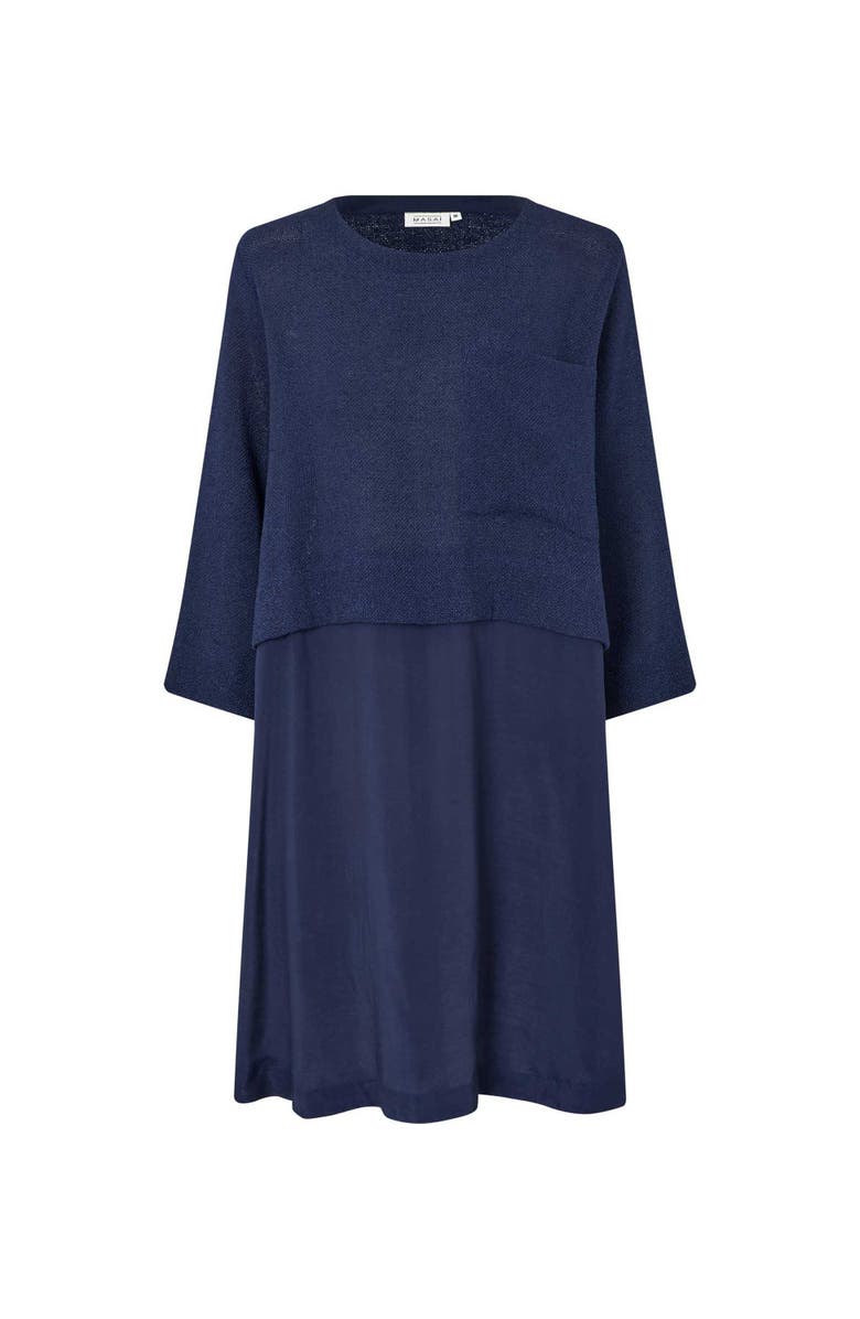 Masai Copenhagen MaNonah 3/4 Sleeve Layered Midi Dress, Alternate, color, Navy Blazer