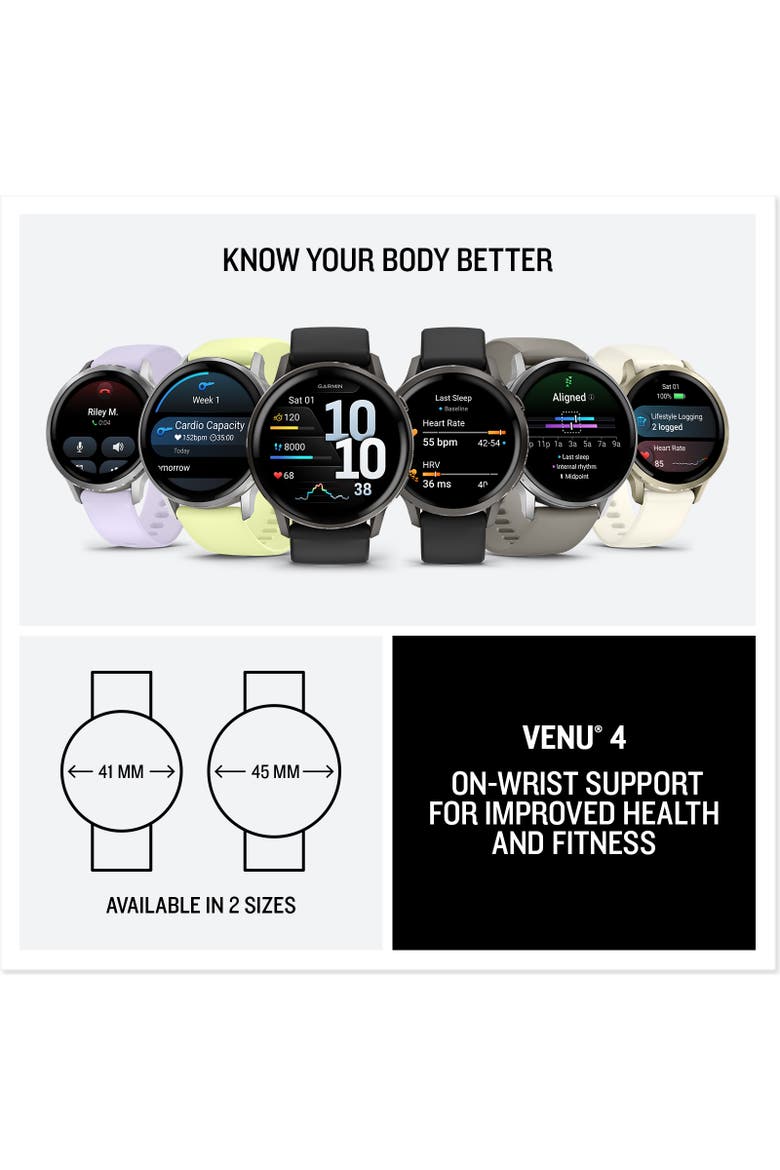 Venu 4 Smartwatch 45mm, Alternate, color, Brown leather band