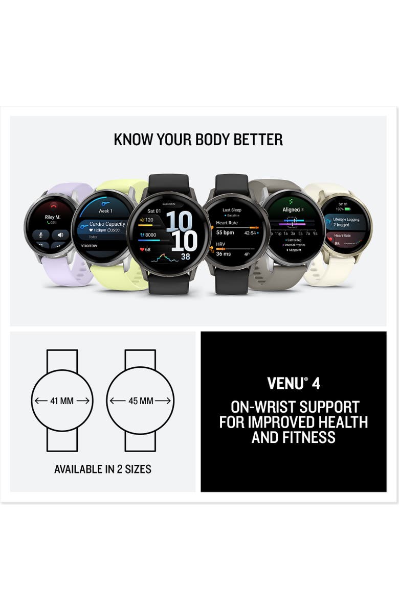 Garmin Venu 4 Smartwatch 45mm, Alternate, color, Slate With Black Silicone Band