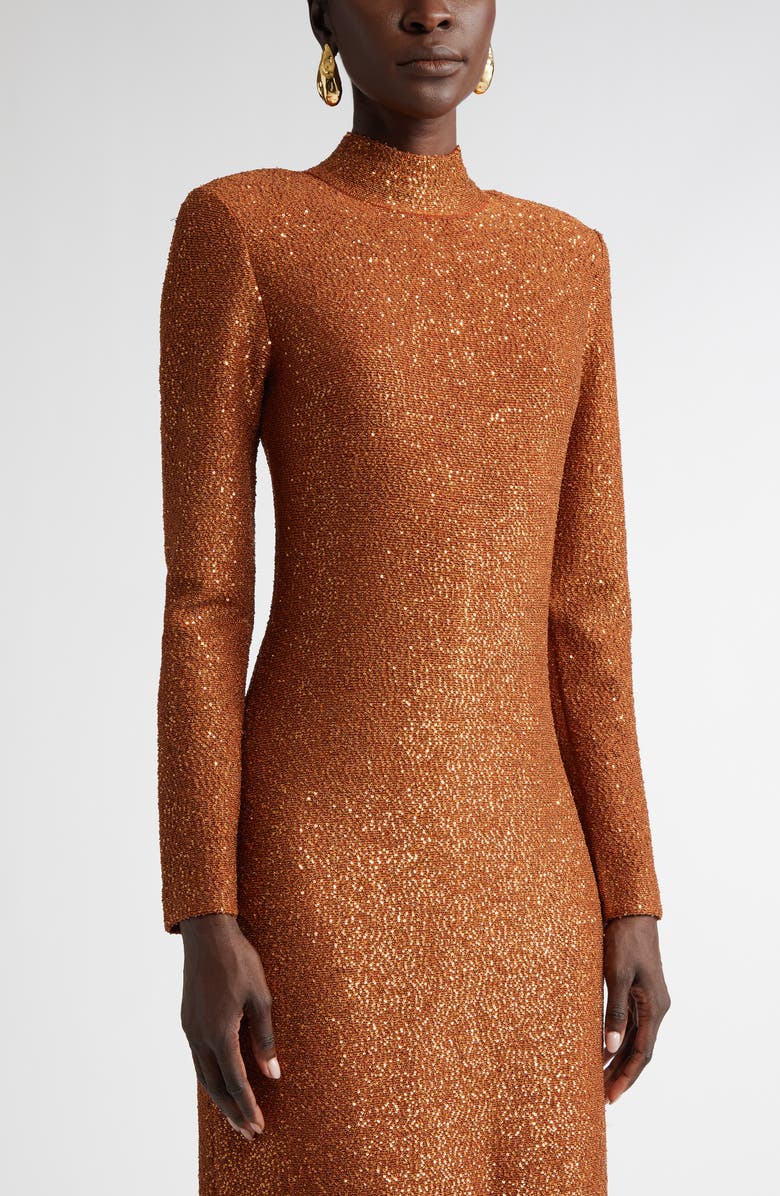 ST. JOHN Sequin Long Sleeve Mock Neck Column Gown, Alternate, color, 