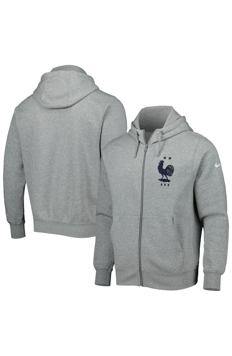 Nike Men's Nike Heather Gray France National Team Club Fleece Full-Zip Hoodie, Main, color,
