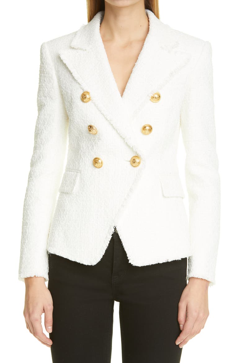 Double Breasted Tweed Jacket, Main, color, BLANC