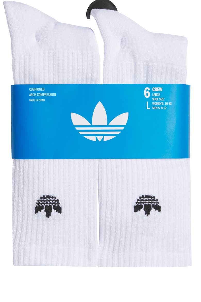 6-Pack Trefoil Performance Crew Socks, Alternate, color, WHITE
