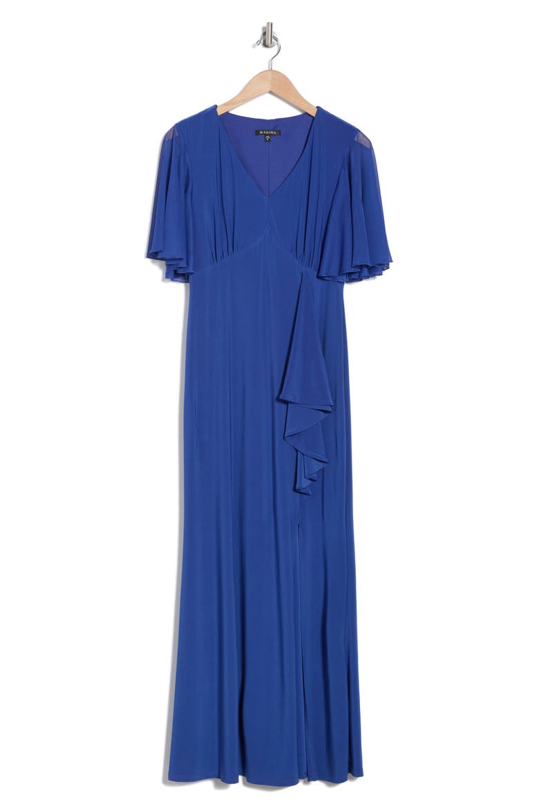 Flutter Sleeve Ruffle Maxi Dress, Alternate, color, ROYAL