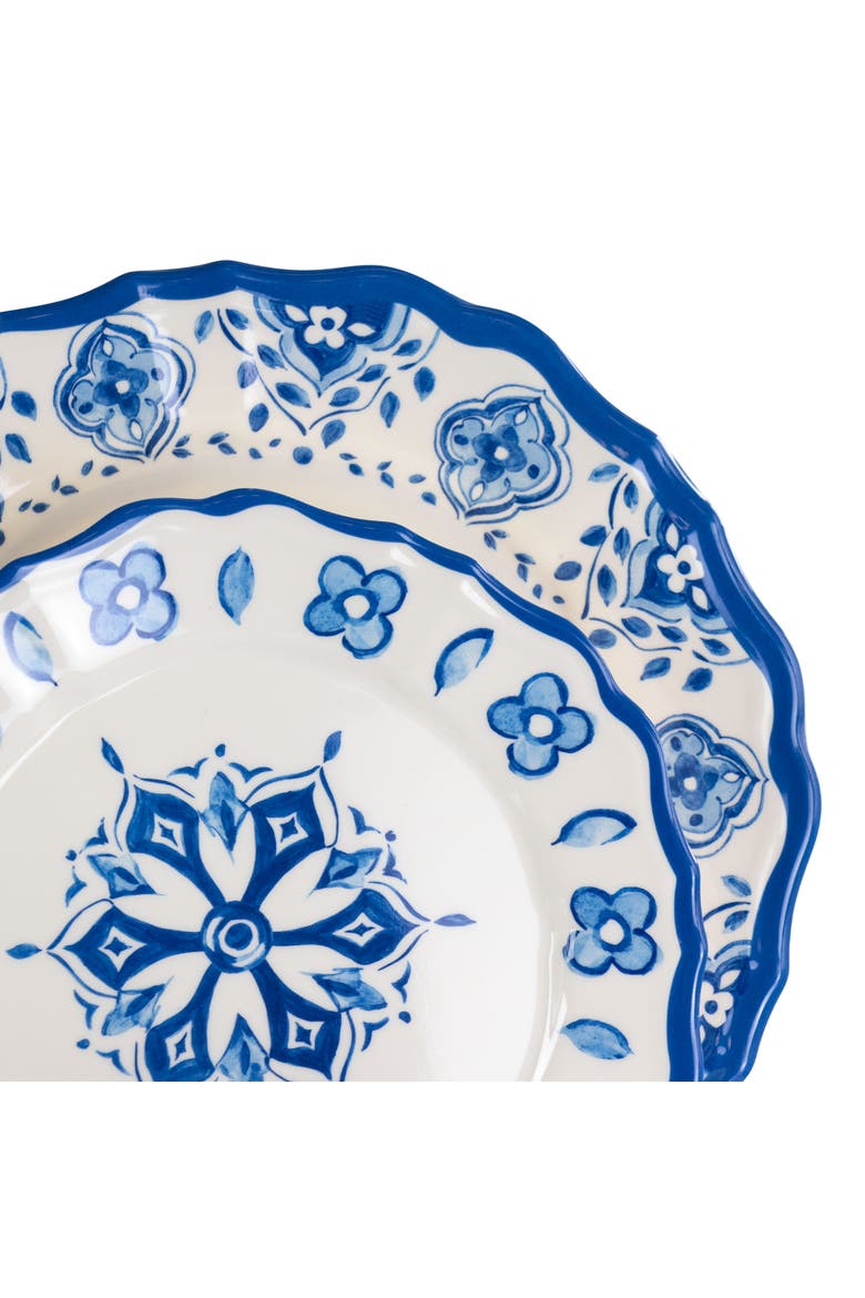 Blue Garden 12 Piece Scalloped Lightweight Melamine Dinnerware Set, Alternate, color, Blue