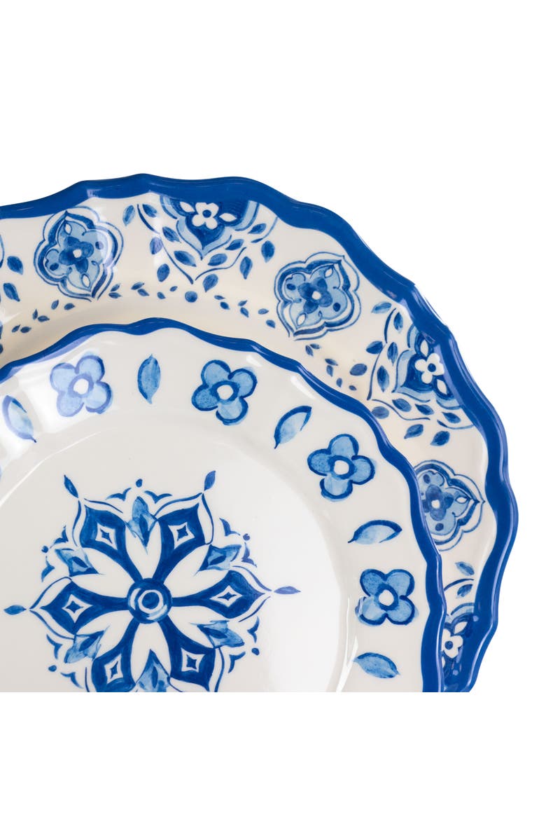 Elama Blue Garden 12 Piece Scalloped Lightweight Melamine Dinnerware Set, Alternate, color, Blue