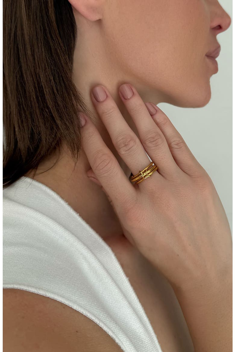 Set of 3 18K Gold Plated Linked Band Rings, Alternate, color, GOLD