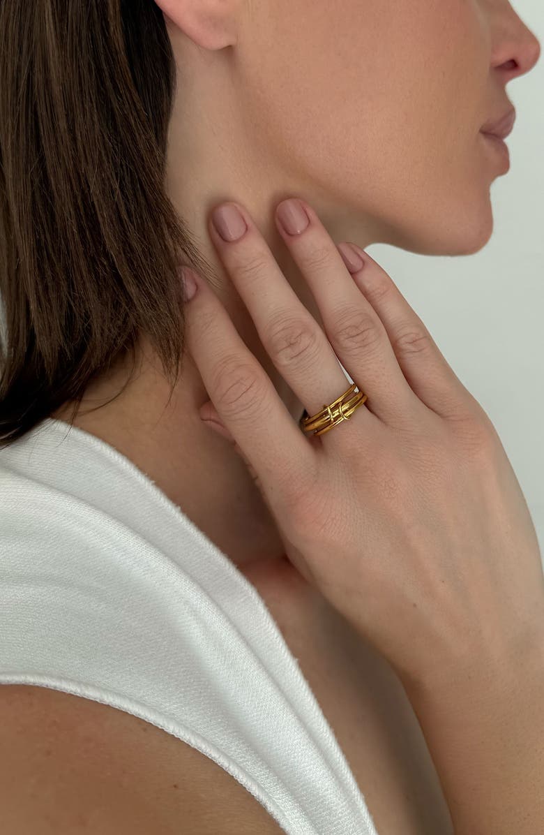 Adornia Set of 3 18K Gold Plated Linked Band Rings, Alternate, color, Gold