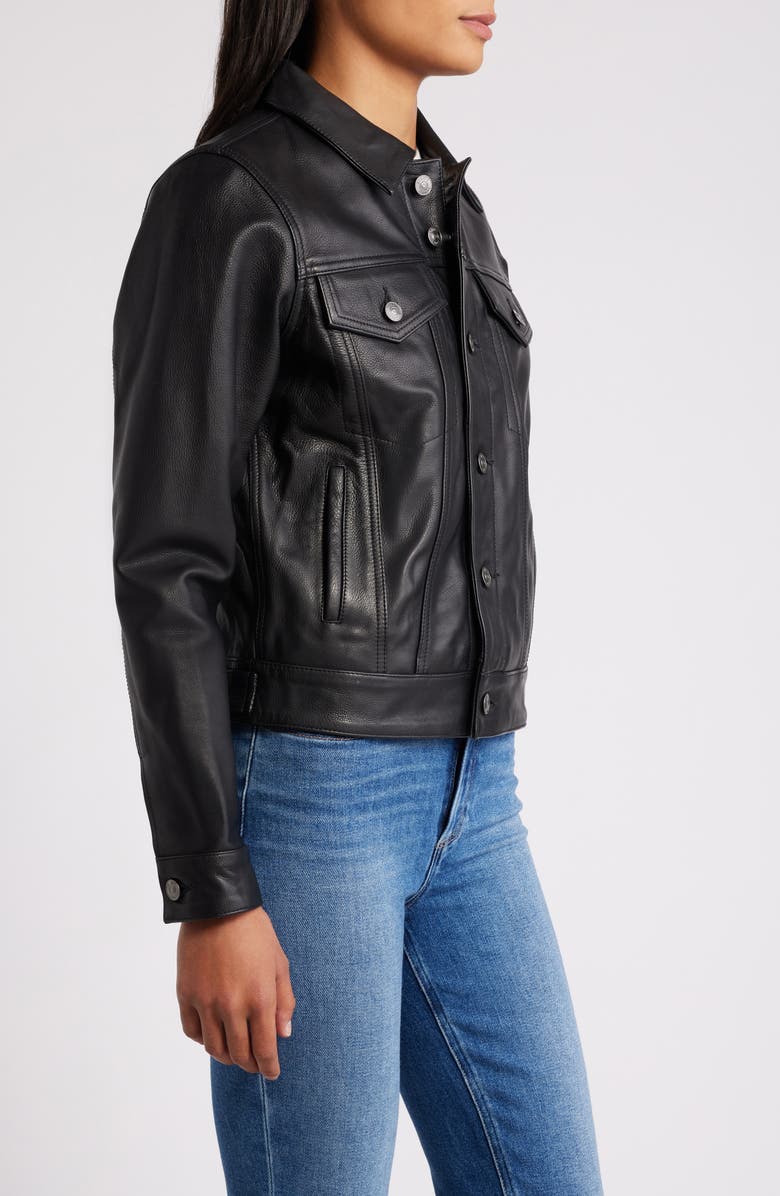 Schott NYC Leather Trucker Jacket, Alternate, color, Black