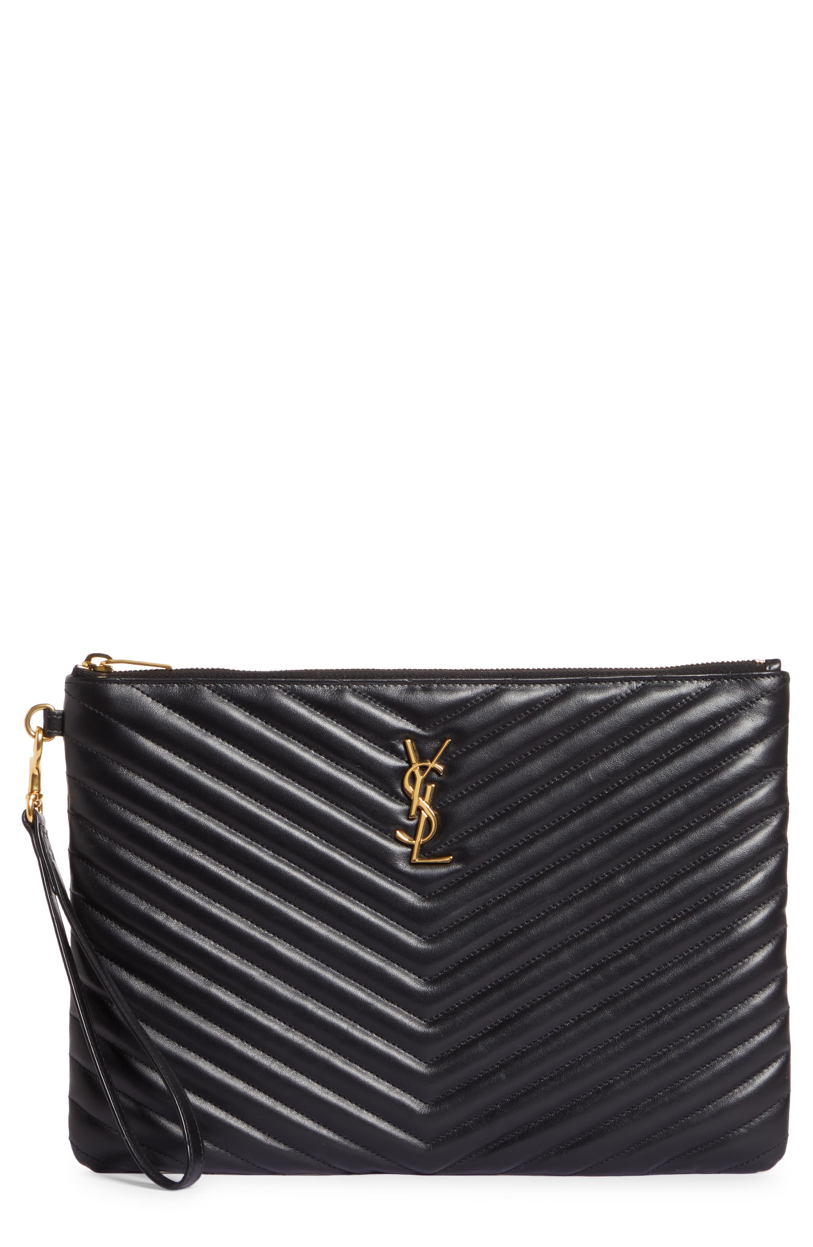 Saint Laurent YSL Monogram Matelassé Leather Tablet Pouch, Main, color, 