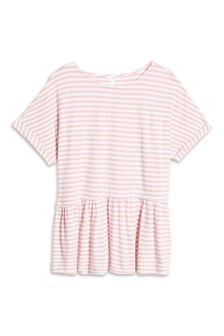 Floaty Peplum Jersey Top, Alternate, color, WHITE- PINK STRIPE
