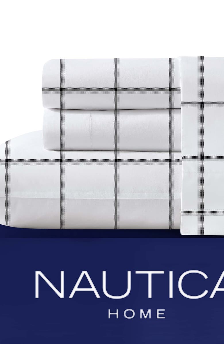 Nautica Plot Grid Print Sheet Set, Alternate, color, Black/ Grey