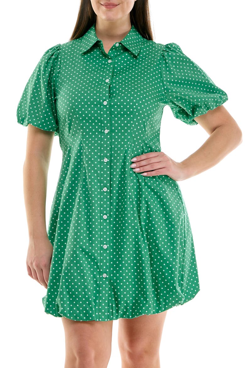 Short Sleeve Bubble Hem Cotton Poplin Shirtdress, Alternate, color, KELLY GREEN/WHITE