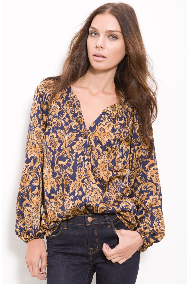 Long Sleeve Blouse, Main, color, NAVY GOLDEN DEER