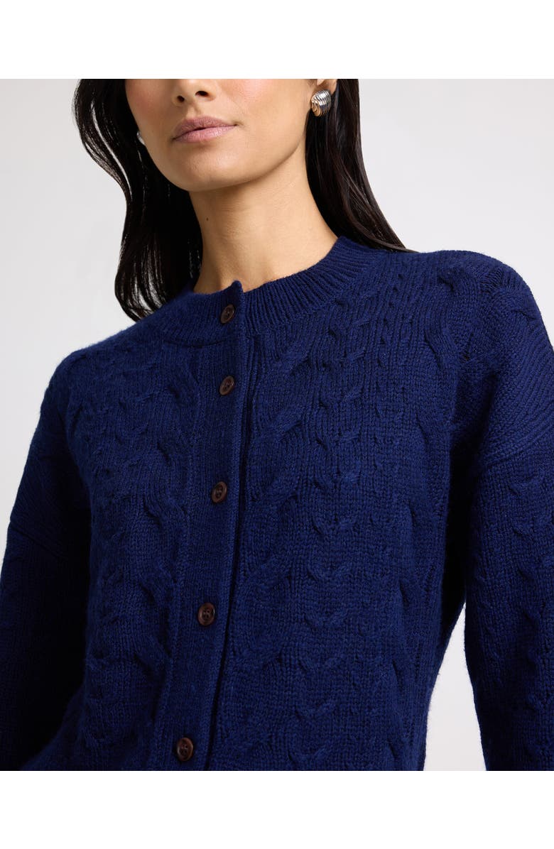 Onia Fitted Cable Knit Cardigan, Alternate, color, Noir Navy