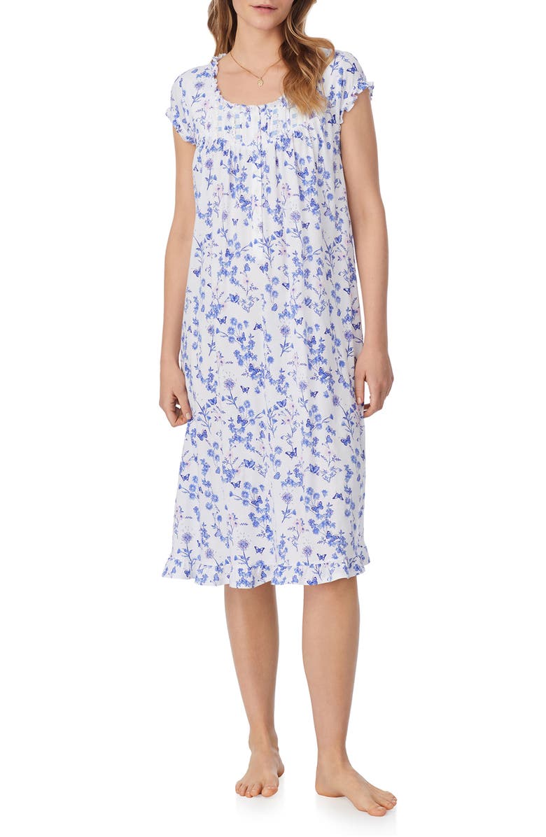 Eileen West Floral Cap Sleeve Waltz Nightgown, Main, color, White Grd Peri/Pink Floral