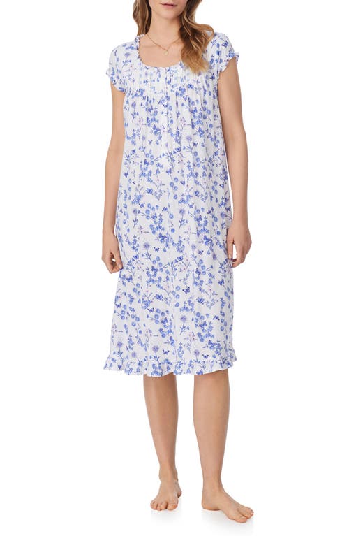 Eileen West Floral Cap Sleeve Waltz Nightgown In White Grd Peri/pink Floral