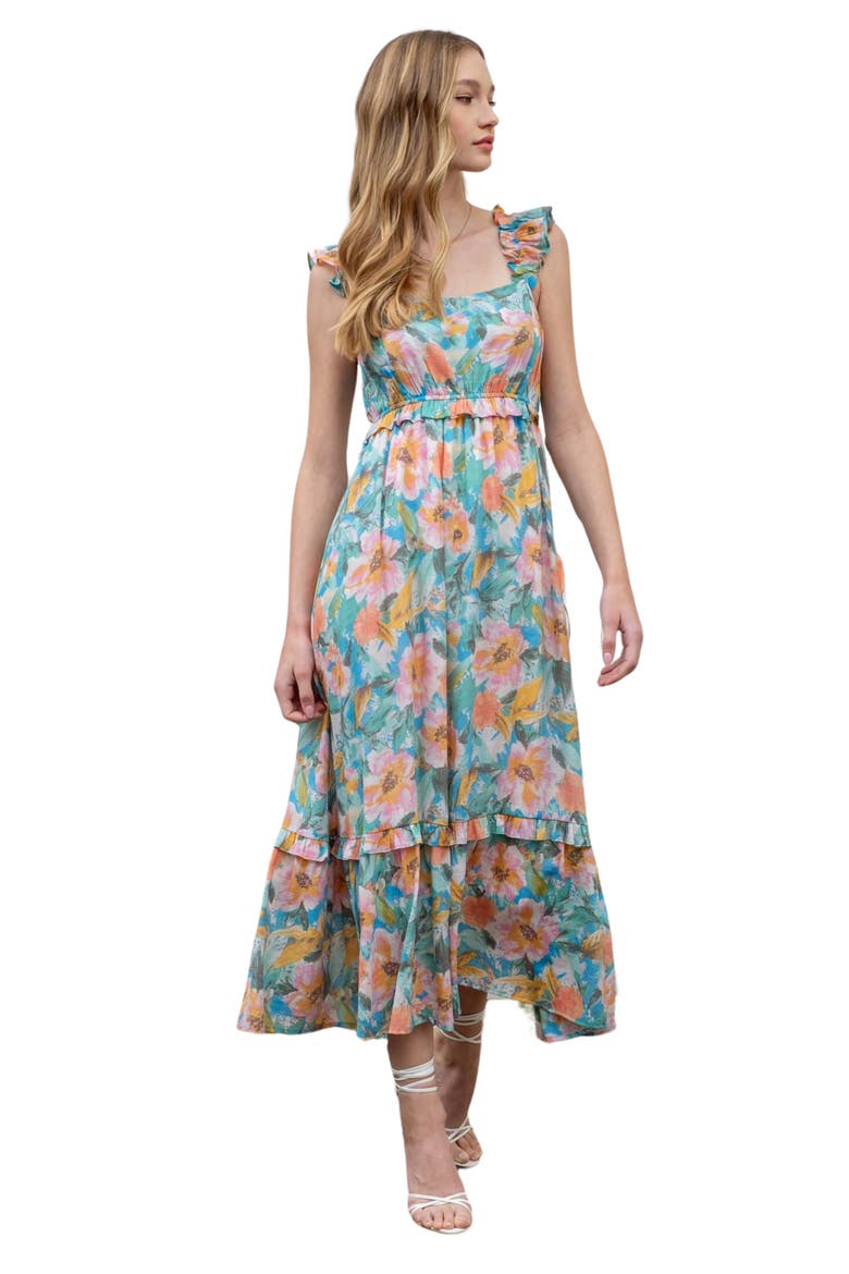 Floral Midi Sundress, Alternate, color, AQUA MULTI