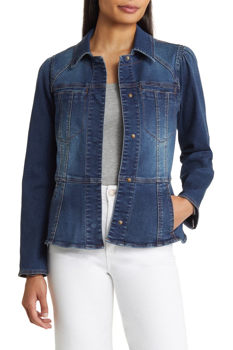 Peplum Denim Jacket, Main, color, BLUE