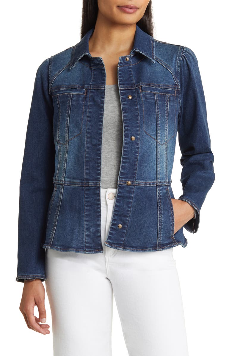 Wit & Wisdom Peplum Denim Jacket, Main, color, Blue
