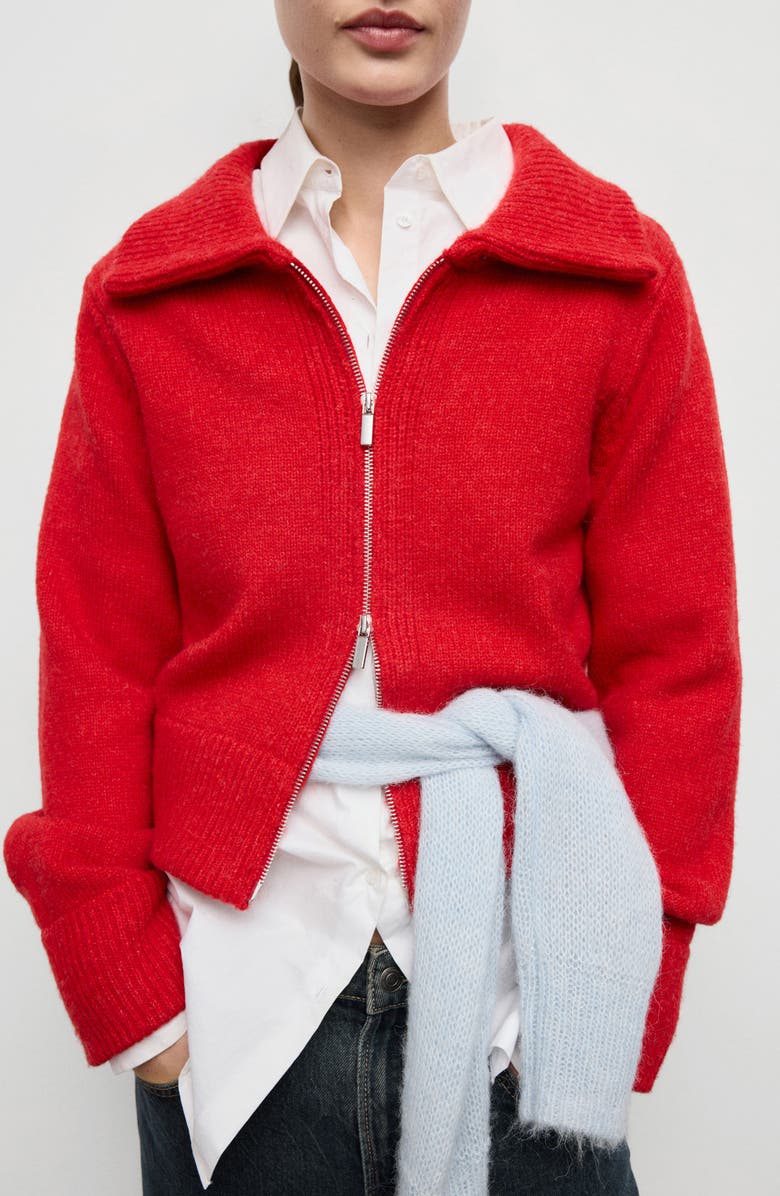 MANGO Zip-Front Cardigan, Main, color, Red