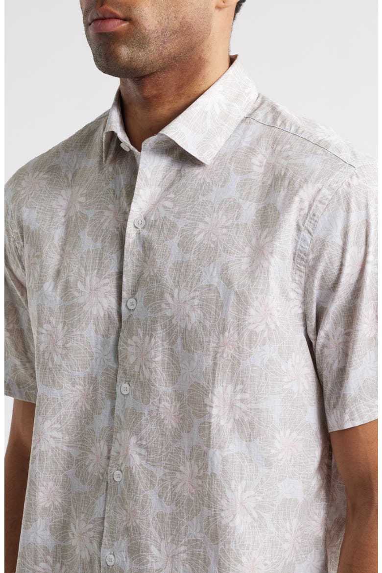 Floral Short Sleeve Button-Up Shirt, Alternate, color, TAN