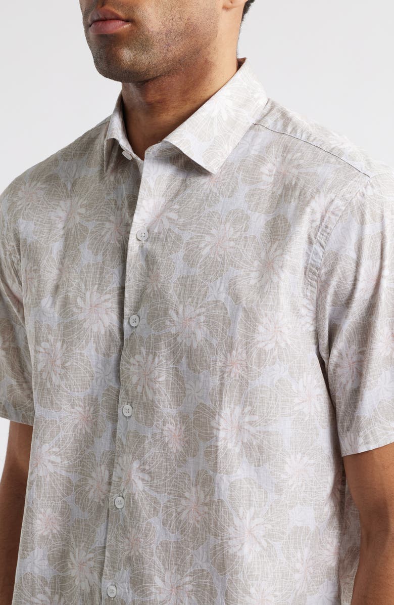 Robert Barakett Floral Short Sleeve Button-Up Shirt, Alternate, color, Tan