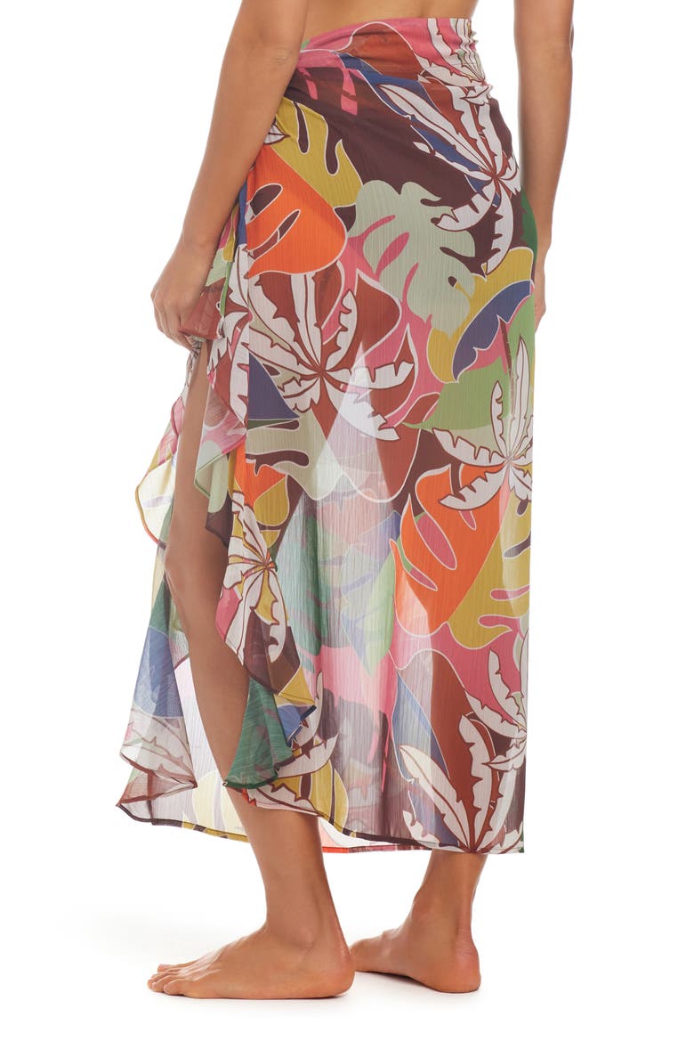 Tropical Chiffon Sarong Cover-Up, Alternate, color, BROWN MULTI