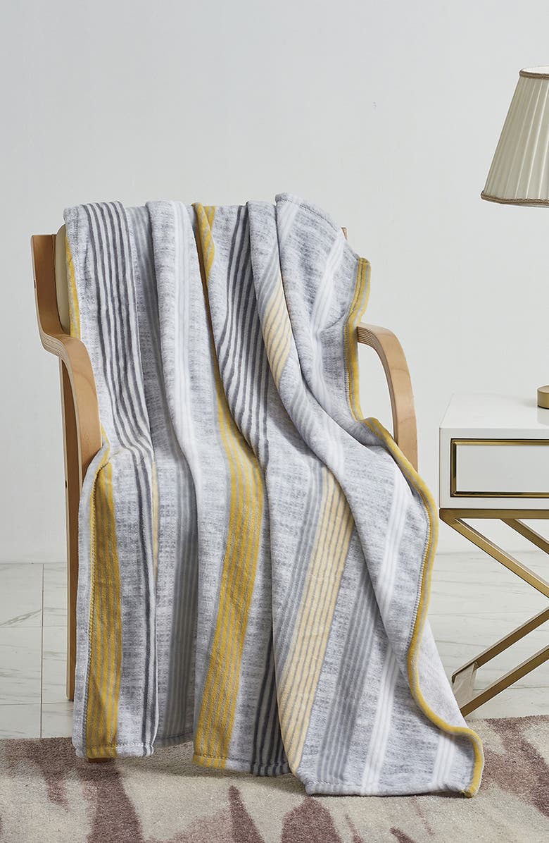 Luxury Home Plush Brea Throw Blanket, Alternate, color, Grey/ Yellow Multi