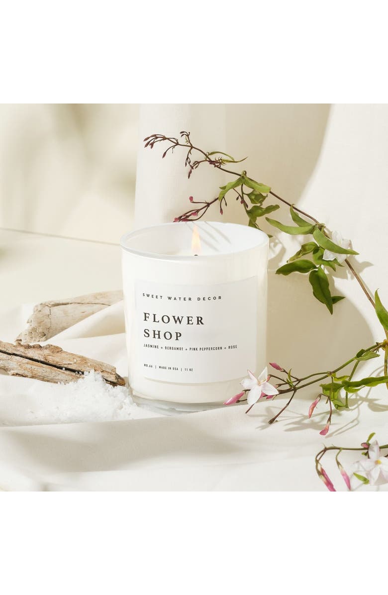 SWEET WATER DECOR 11oz White Jar Candle - Woods & Earthy Scents, Alternate, color, Flower Shop