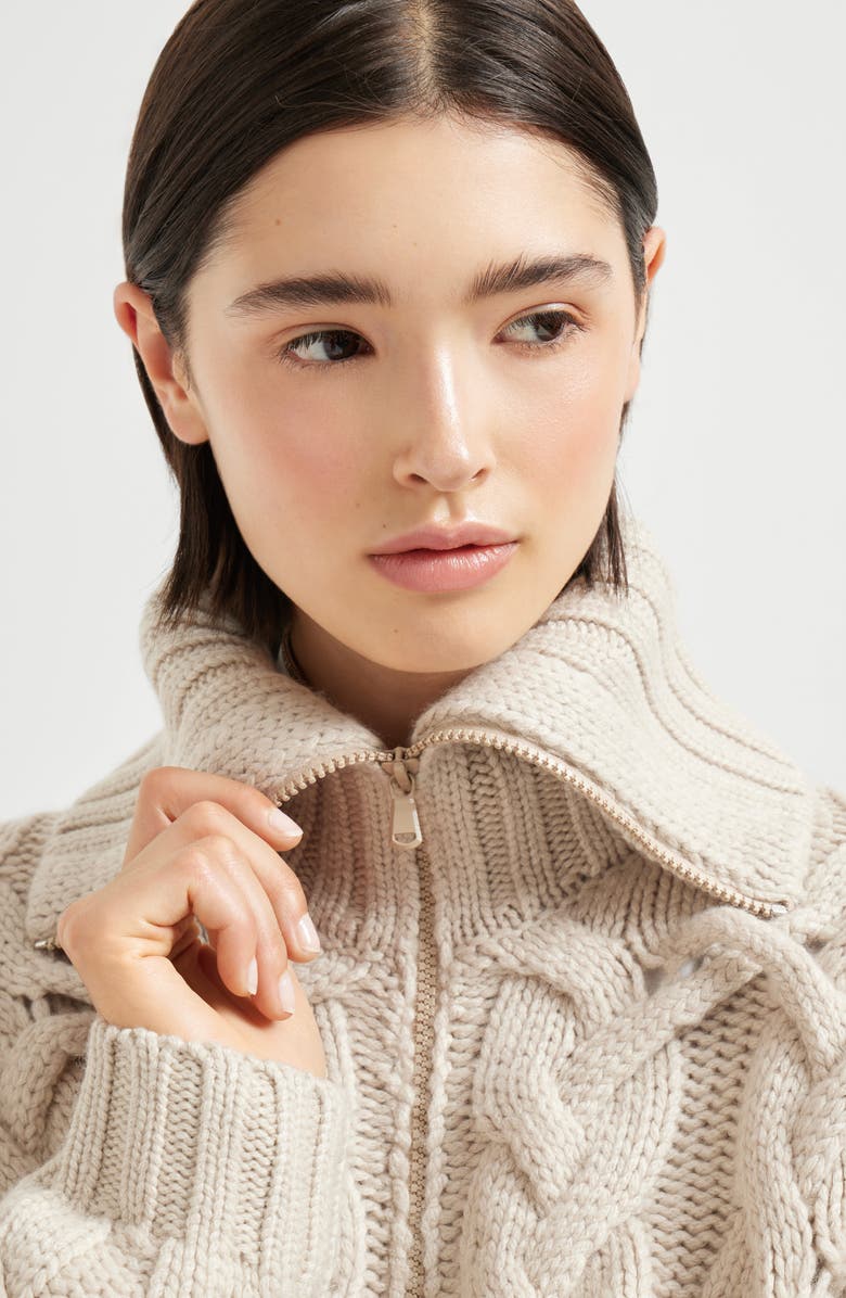 Brunello Cucinelli Crisscross cable cardigan, Alternate, color, Beige