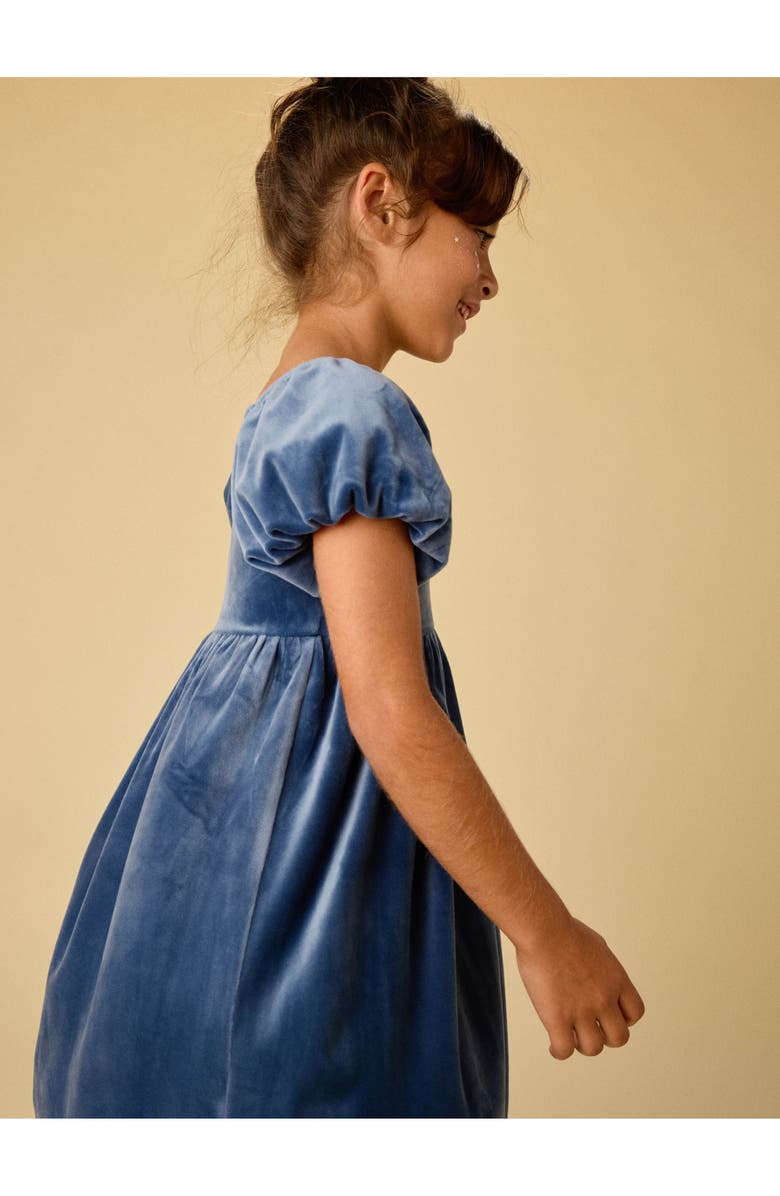 Tea Collection Puff Shoulder Velour Dress, Alternate, color, Naval Blue