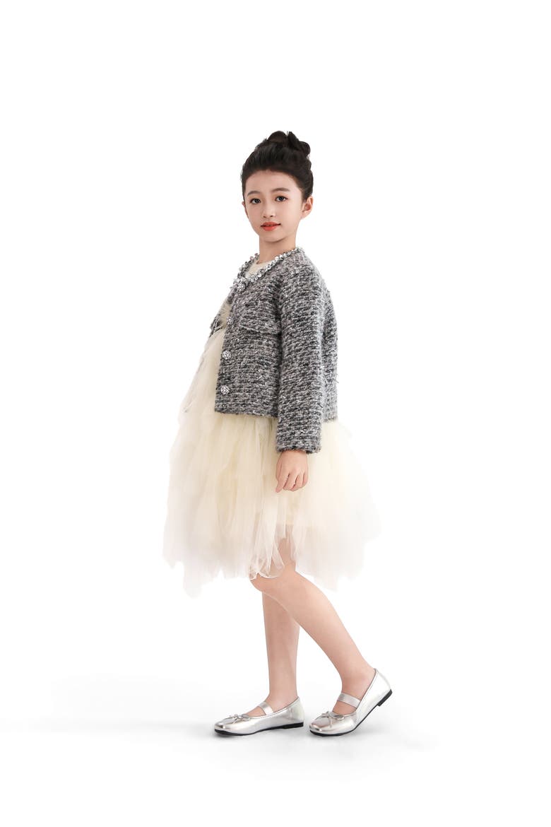 Bouclé Jewel-Collar Jacket, Alternate, color, Grey