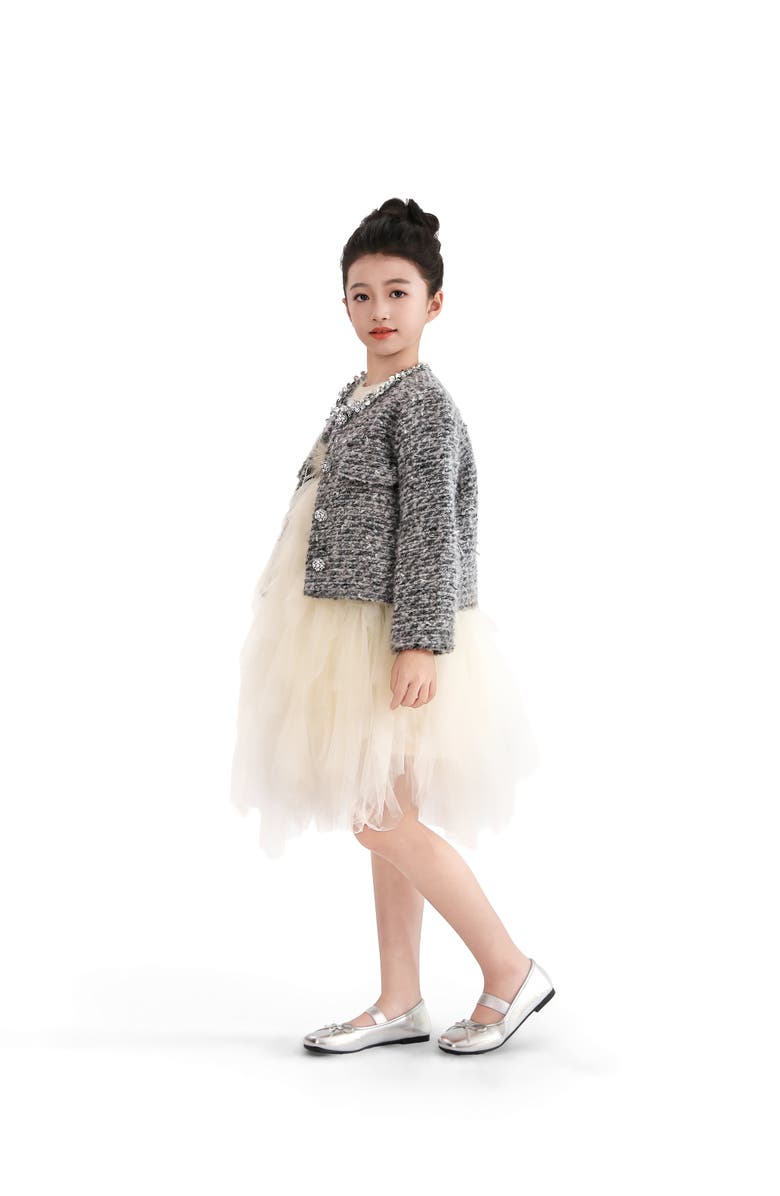 Tulleen Boucle Jewel-Collar Jacket, Alternate, color, Grey