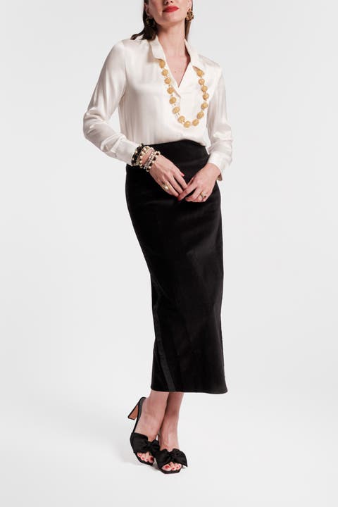 Long velvet pencil skirt hotsell